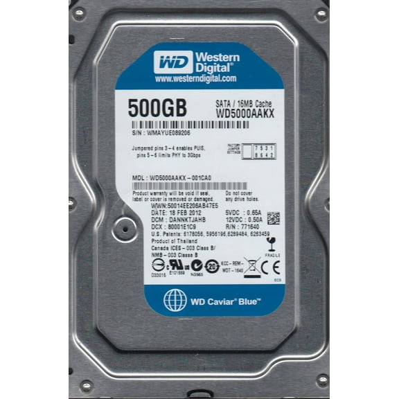 WD5000AAKX-001CA0, DCM DANNKTJAHB, Western Digital 500GB SATA 3.5 Hard Drive