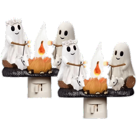 

Ghost Walking Dog Campfire Flickering Night Light Halloween Night Lights Plug into Wall Ghost Pumpkin Night Light Dusk to Dawn LED Lamp 0.5W Halloween Room Decorations(2 pcs)