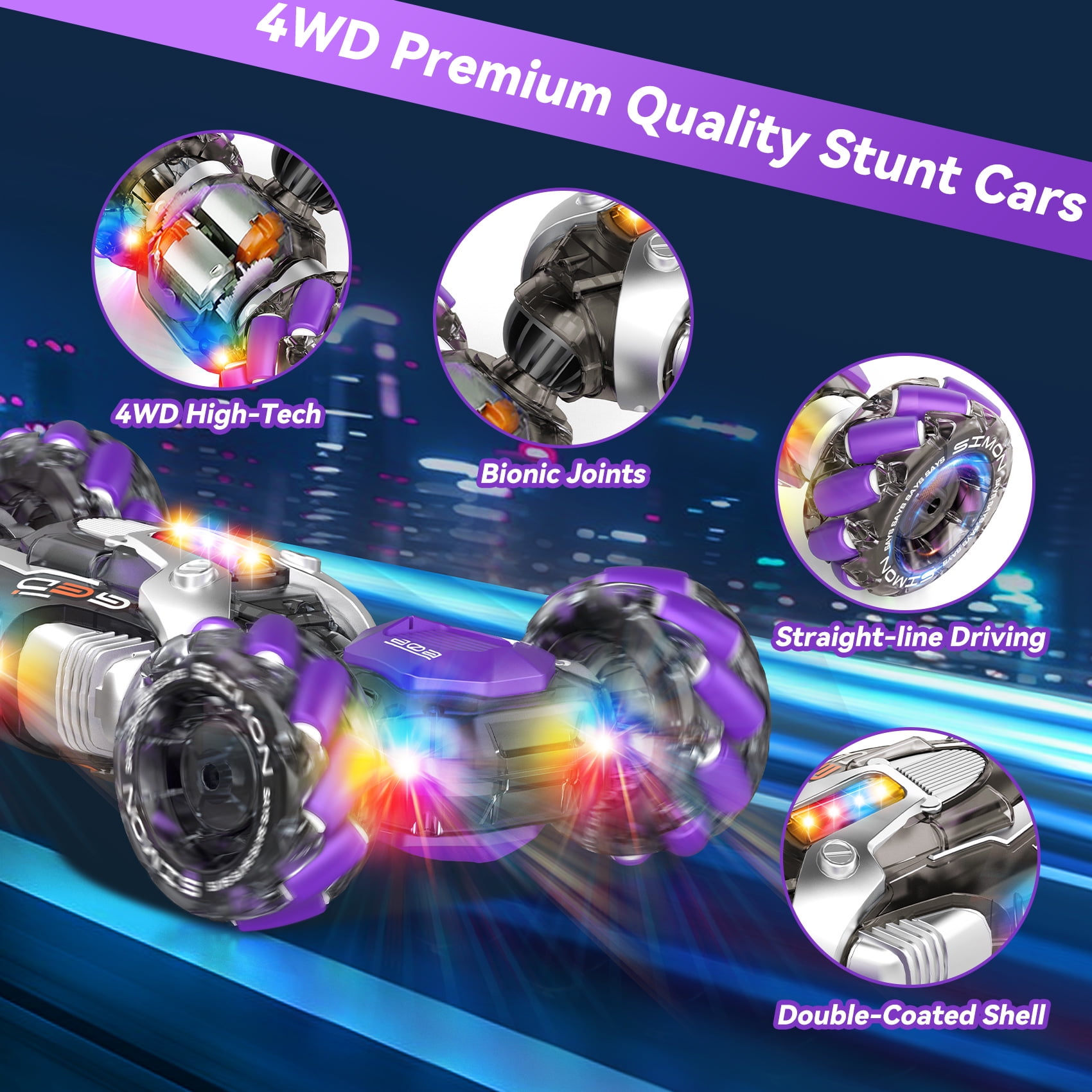 Nicella Remote Control Cars for Boys Girls 8-12, Gesture Sensing RC Stunt Car with Light & Music, 4WD, 360°Rotating, 2.4Ghz RC Drift Cars, Christmas Birthday Gift Car Toys for Kids