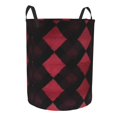 thumbnail image 2 of Circular Hamper Single Layer Laundry Basket Storage Basket Waterproof Single Layer Fabric With Handle Pe Support Strip Argyle Plaid Darkred_1 Medium, 2 of 8