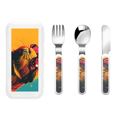 

Easygdp Watercolor Glasses Guinea Pig 3-Piece Flatware Set Kids Silverware Stainless Steel Toddler Kids Utensils Safe for Preschooler Children