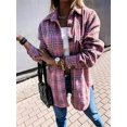 thumbnail image 5 of Women Flannel Shacket Plaid Button Down Long Sleeve Shirts Jacket Coats Fall Outfits Fashion Clothes Pink M, 5 of 9