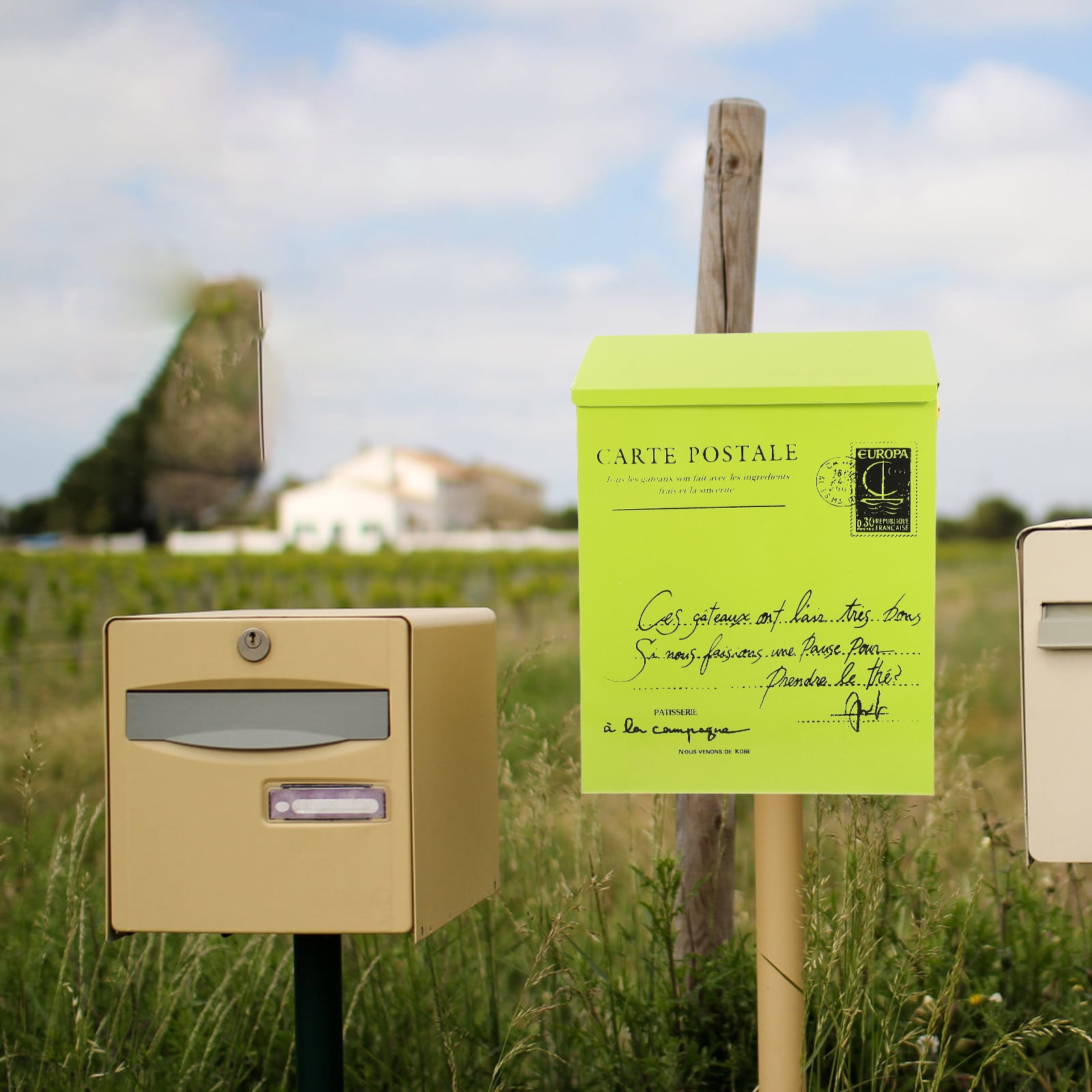 Raindrops With Lock Retro Vintage Mailbox Green 1Pack