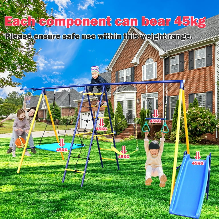 VINCIGO 7 in 1 Kids Swing Sets for Outside,Playground Sets
