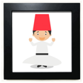 thumbnail image 1 of White Whirling Dervishe Cartoon Black Square Frame Picture Wall Tabletop, 1 of 3