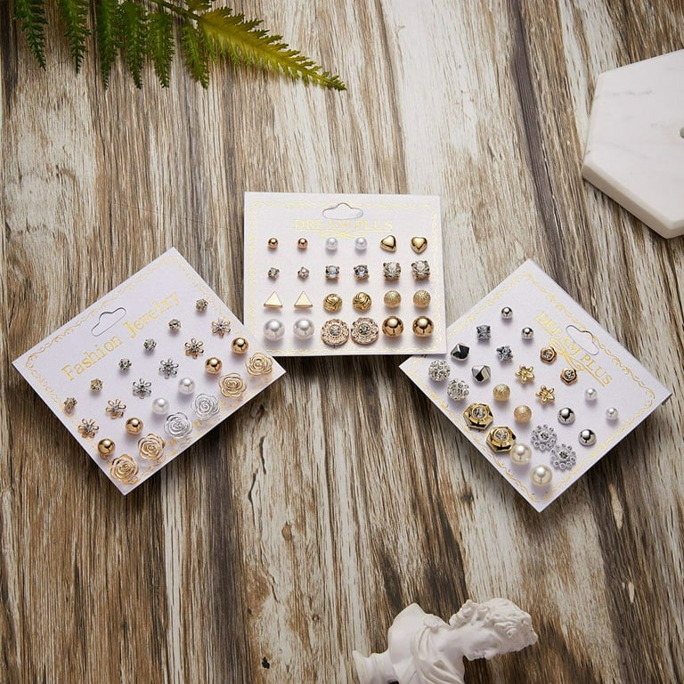 With Card Mini Imulated Pearl Star Love Heart Balls Stud Earrings