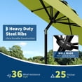 thumbnail image 4 of Parasol de Marché de 9 Pi avec Manivelle et Inclinaison, UPF 50 Plus Imperméable pour Terrasse Extérieure, Pare-Soleil avec 8 Baleines Renforcées, Parasol avec Protection UV pour Jardin, Terrasse, Piscine, Balcon, Rouge Bleu Ciel Jaune Marine Kaki Blanc, 4 of 7