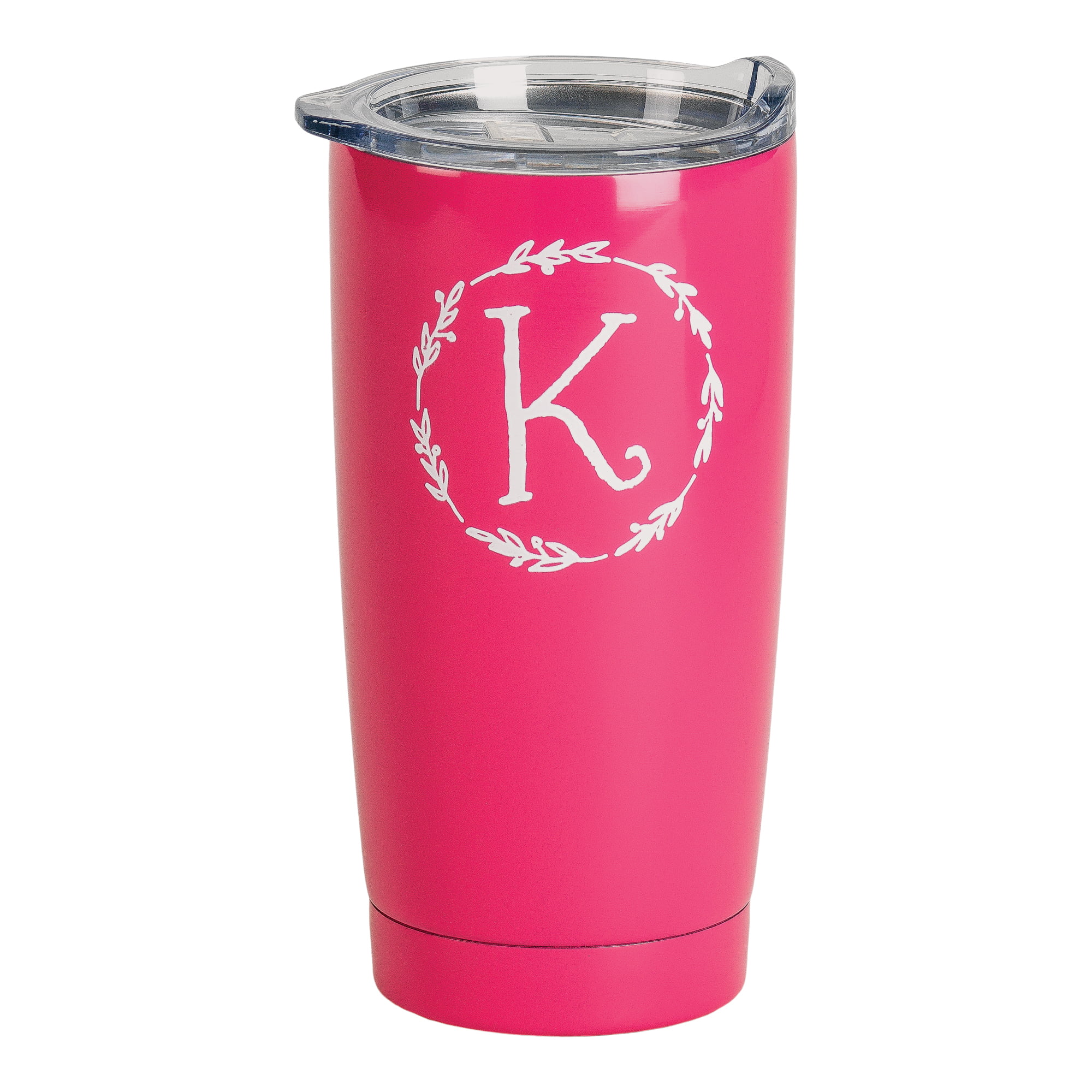 Tervis Hot and Cold Tumbler 24oz. Initial K Letter K Monogram w/ Pink Lid