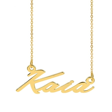 Personalized 14K Yellow Gold Over Sterling Silver "Kaia" Single Nameplate Necklace With 18 inch Link Chain