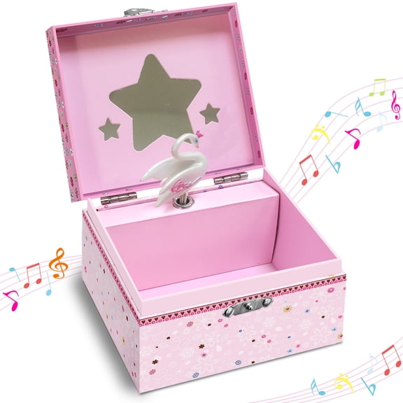 Floral Butterfly Jewelry Box with Rotating Swan - Delightful Music Box Gift for Ladies Birthday Easter Christmas, 5.9 x 5.1x 3.5 in