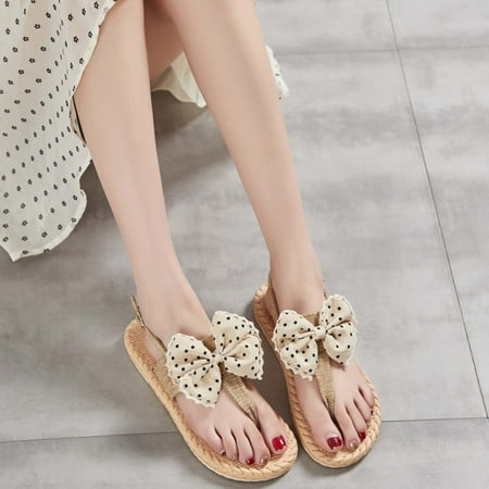 

Homedles Women Sandals 2023 New Dressy Open Toe Bowknot Slip On Flip Flops Khaki 8.5