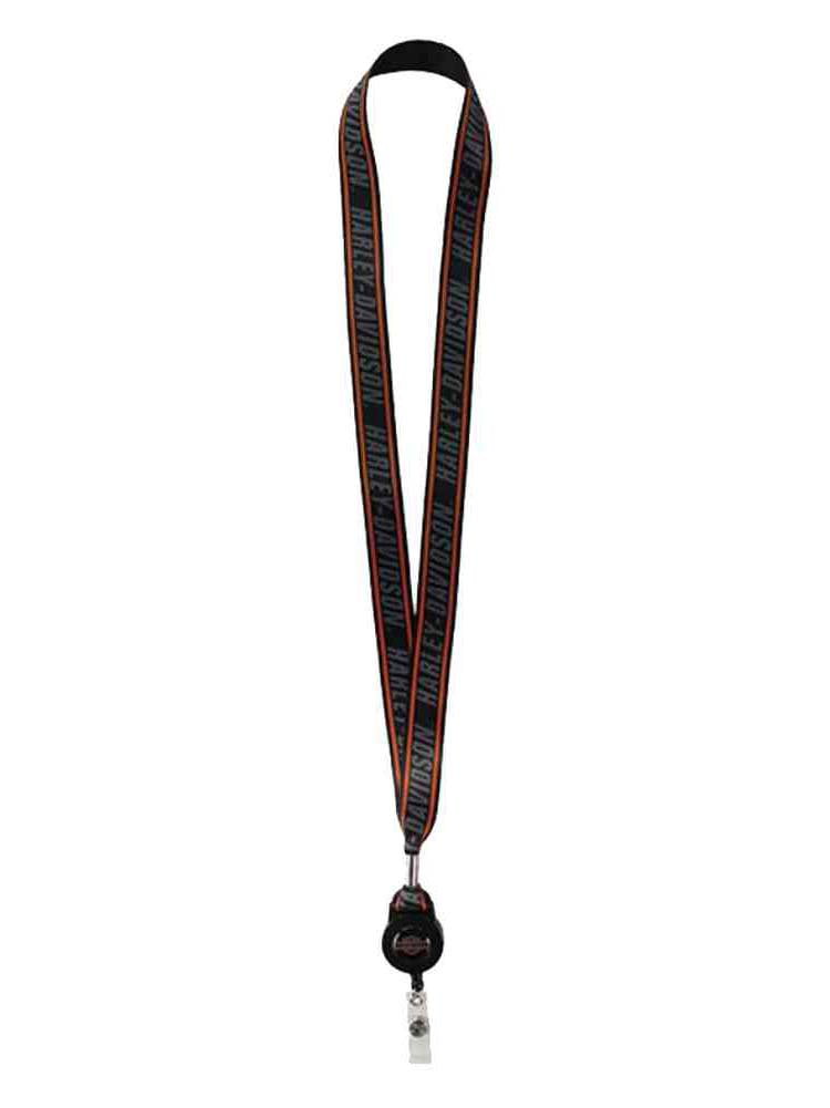 HarleyDavidson Retractable Lanyard, Repeated HD, 16 Inch Long Black