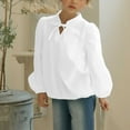 thumbnail image 2 of Ruyang Girls Puff Sleeve Blouse Plain Dress Shirt Teens Fashion Lace-up Shirts Solid Baggy Aesthetic School Formal Tops, 2 of 6