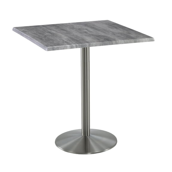 Indoor/Outdoor 42" Tall OD214 Stainless Steel Table Base with 22" Diameter Foot and 36" x 36" Square Indoor/Outdoor Greystone Top by the Holland Bar Stool Co.