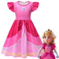 thumbnail image 1 of Disfraz De Cosplay Super Mario Princesa Melocotón Para Niñas Vestido De Manga Corta Rojo Verde Rosa Terno Halloween Navidad Fiesta Desgaste, 1 of 4