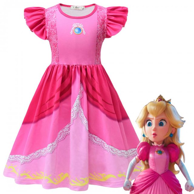 Disfraz De Cosplay Super Mario Princesa Melocotón Para Niñas Vestido De Manga Corta Rojo Verde Rosa Terno Halloween Navidad Fiesta Desgaste
