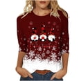 thumbnail image 2 of Puntoco Blusa de manga 3/4 con cuello redondo y estampado navideño para mujer, 2 of 5