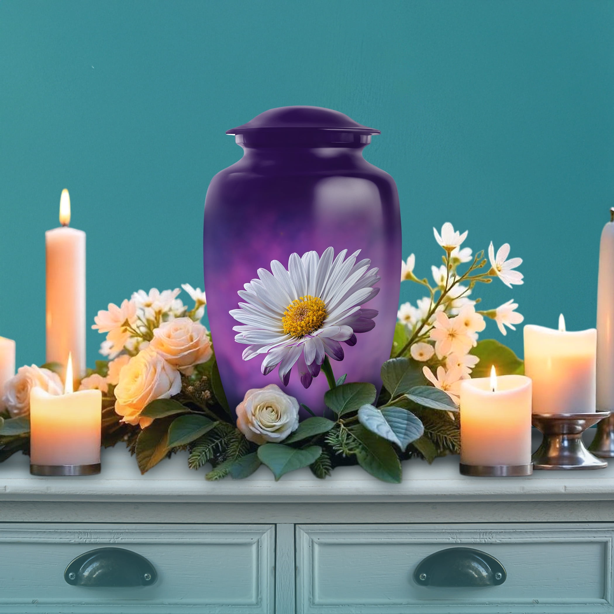 SABURIAL Daisy Urn - Decorative Handcrafted Memorial Urns For Men & Women Ash - Combo - 10 Inch Large & 3 Inch