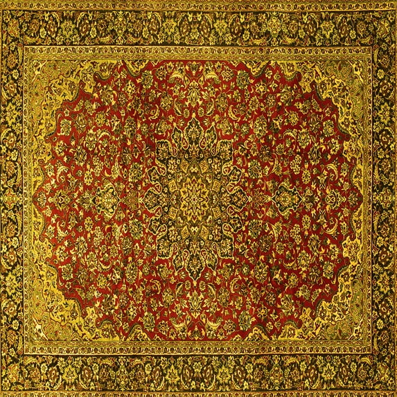 Ahgly Company Indoor Square Medallion Yellow Traditional Area Rugs, 5' Square