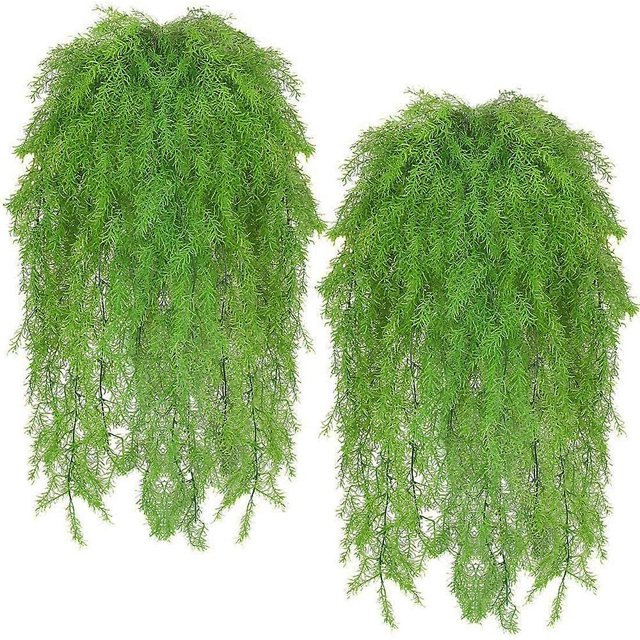 2 piezas de enredadera de helecho verde artificial, hiedra falsa, enredadera de flores colgantes, agujas de pino, planta de pared de plástico resistente a los rayos UV simulada