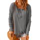 thumbnail image 1 of Blusa de punto Jersey Hombro caído Manga larga Color puro Cuello redondo Tops con botones para mujer Gris XL, 1 of 6