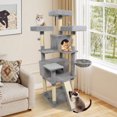 thumbnail image 4 of Costway 65" Tall Multi-level Cat Tree with 3 Upholstered Top Perch 2 Cat Condos Cat Basket Light Gray, 4 of 10