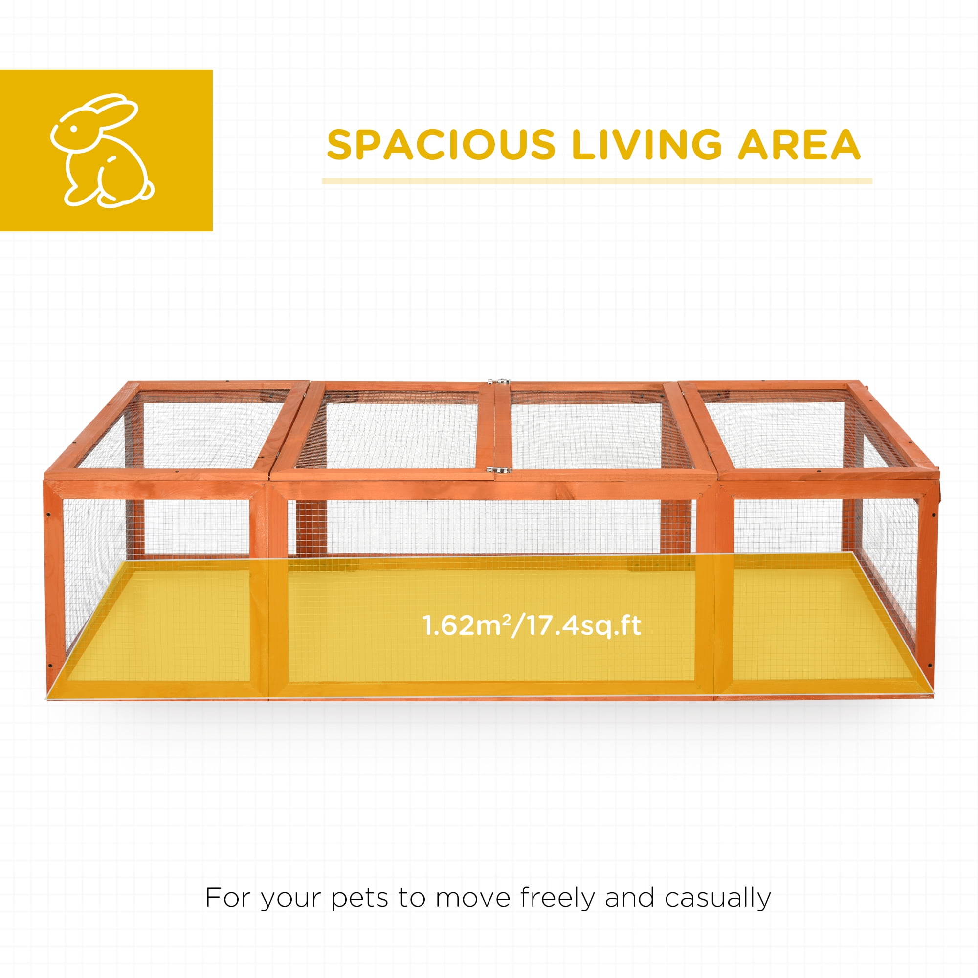 Noaman Large Wooden Rabbit Hutch Bunny Hutch Outdoor Enclosure with Lockable Doors, Spacious 70.75" L x 35.5" W x 19" H, Natural Orange for Small Animals