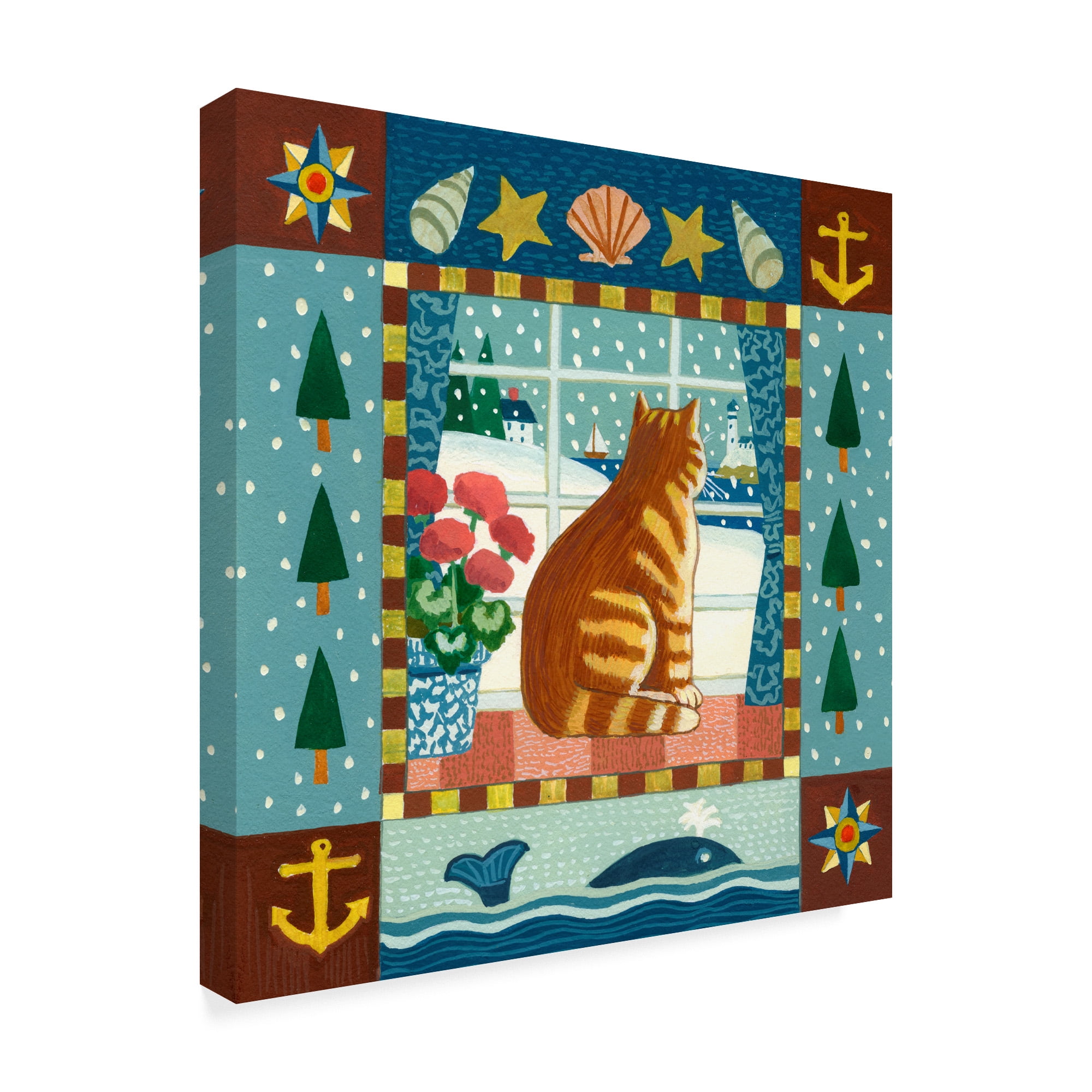 Trademark Fine Art 'Folk Art Cat Winter' Canvas Art by Geraldine Aikman