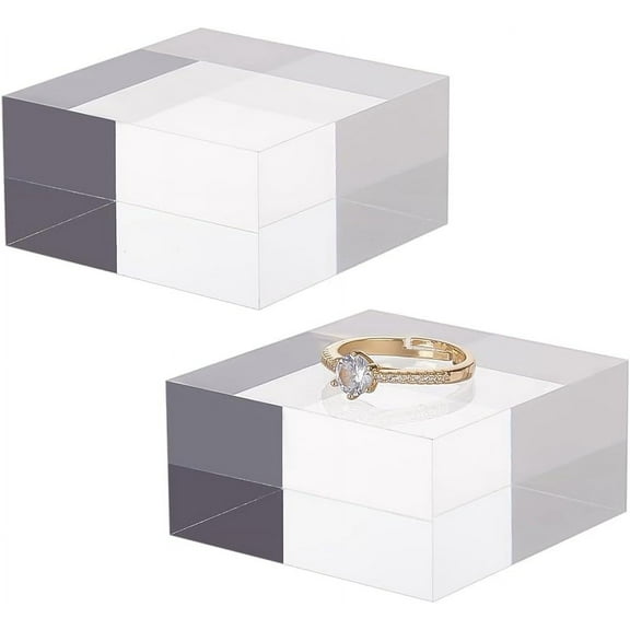 2pcs 2pcs Clear Acrylic Cube 2 x 2 x 0.9 Inch Acrylic Square Display Block Rectangle Clear Polished Acrylic Display Cube Acrylic Display Block for Ring Jewelry Display Clear