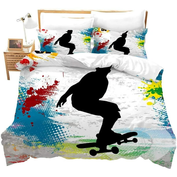 Skateboard Duvet Cover Set Twin Size for Boys Kids Extreme Sports