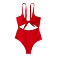 thumbnail image 1 of Traje de baño de una pieza con cuello en V y nudo frontal de corte alto sin espalda, traje de baño elástico para mujer, color rojo oscuro L, 1 of 5