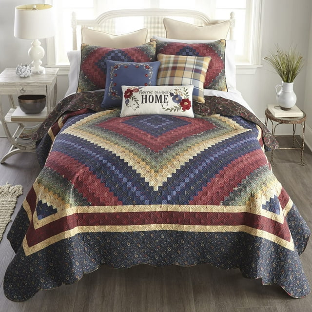Donna Sharp Juego de cama tradicional de poliéster con diseño de Chesapeake, juego de edredón de 3 piezas tamaño Queen incluye edredón y dos fundas de almohada, perfecto para decoración rústica