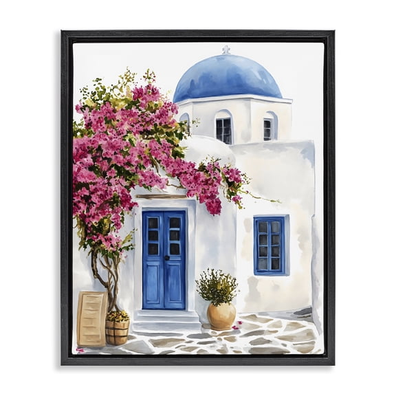 Stupell Industries French Country Santorini House with Bougainvillea Black Floating Frame Canvas Art, 17 x 21, by LSR Design Studio