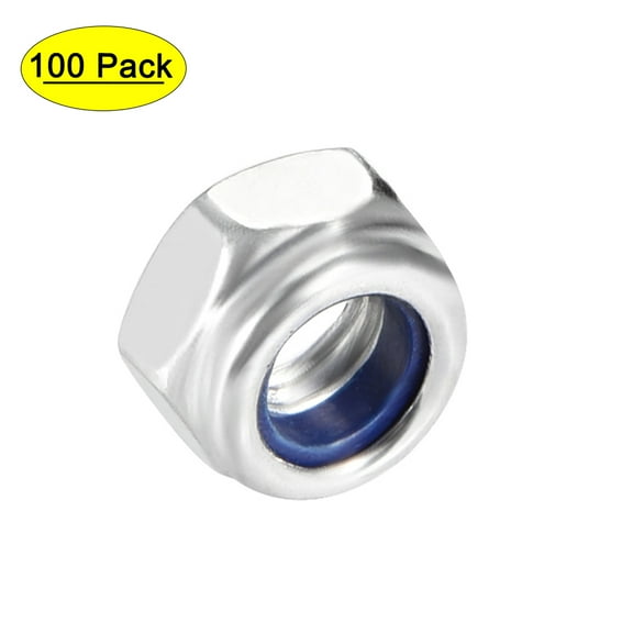 M5 x 0.8mm Nylon Insert Hex Lock Nuts Carbon Steel White Zinc Plated 100pcs