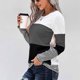 thumbnail image 3 of Suéter de cuello redondo informal para mujer, de color gris, con mangas largas y detalle de bloques de color, tejido de gofre, talla XL, 3 of 6