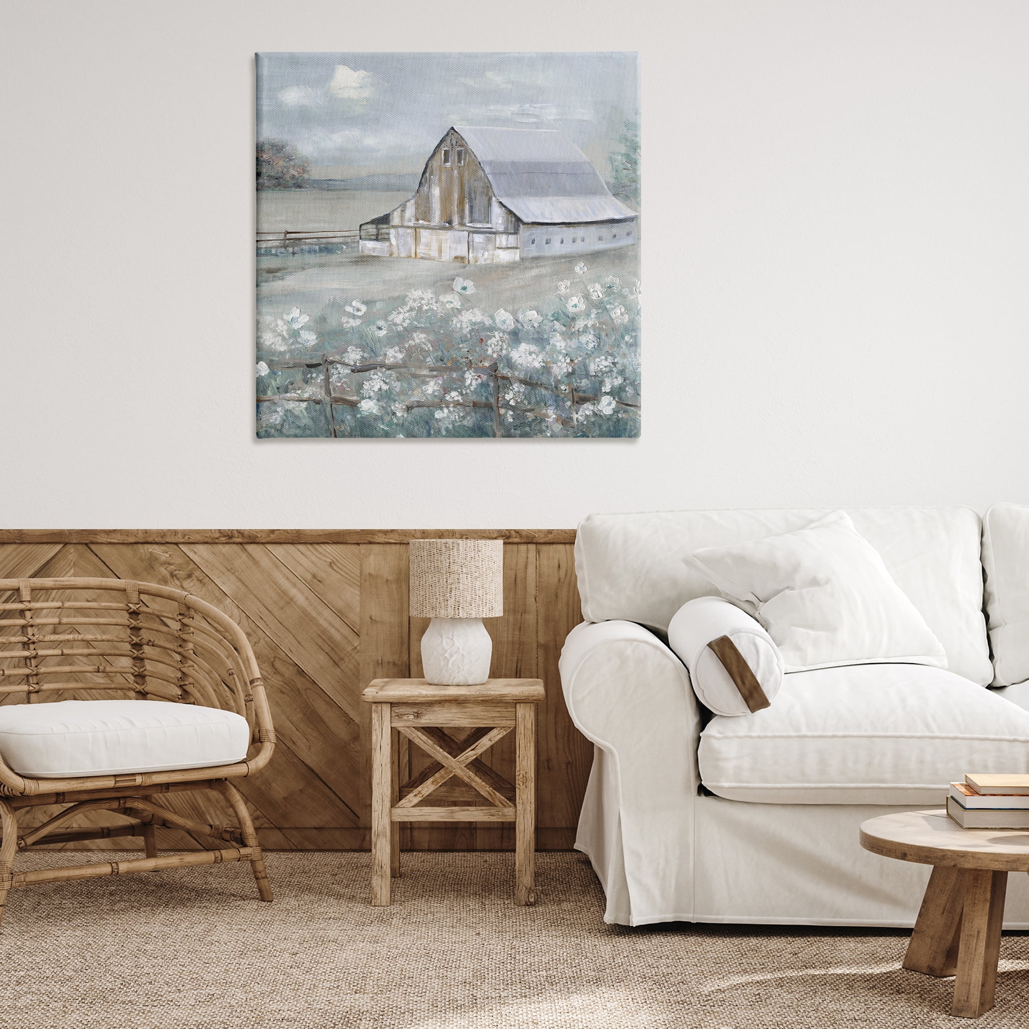 Stupell Industries Blooming Farmhouse Meadow Landscape & Nature Painting Wrapped Canvas Art Print Wall Art, 36 x 36