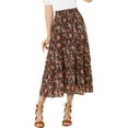 thumbnail image 6 of INSPIRE CHIC Women's Floral Skirt Elastic High Waist Ankle Length Chiffon A-Line Skirt XL Black Red, 6 of 9