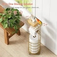 thumbnail image 5 of Gold Free Standing Toilet Paper Holder Stand with Phone Shelf, Floor Bathroom Tissue Holder for Large Mega Rolls, Metal Freestanding Toilet Paper Roll Holder with Wipes Storage Tray, 5 of 7