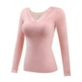 thumbnail image 3 of Kcodviy Women'S German Velvet Seamless Thermal Underwear Solid Color Slim Bottom Outer Wear Thick Warm Long Sleeves Top With Chest Pad Thermal Top Women Pack Men Thermals Top And Bottom Set Men Therma, 3 of 9