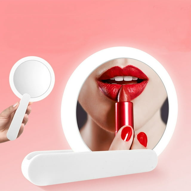 Fiudx Espejo Led Compacto En Luz Tricolor, Espejo En Belleza En Aumento 1X, Espejo En Viaje En Carga Usb, Ideal Maquillaje y Cuidado Personal, Regalo para Mujer, Diseño Ligero.