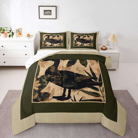 Feelyou Cartoon Duck Kids Twin Comforter Sets, Vintage Western Cabin Bedding Set, 2pcs