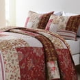 thumbnail image 3 of Nordmiex Patchwork Cotton Quilt Set Red Floral Bedding Set, Queen, 3 of 7