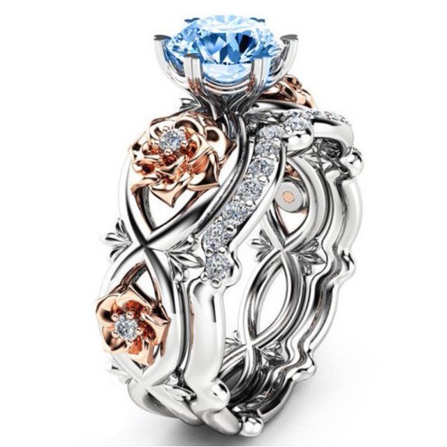 Conjunto de dos piezas de anillo con gemas de cristal de dos colores y diamantes de Europa y Estados Unidos