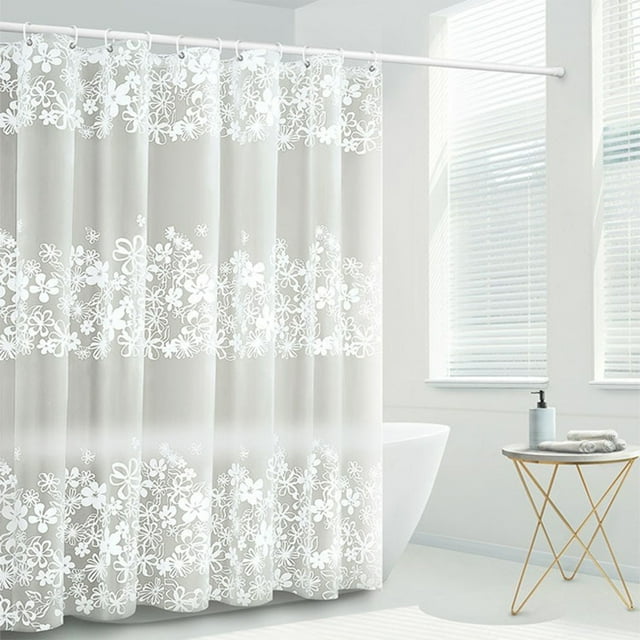 TopLLC Frosted Flower Shower Curtain for Bathroom, 47"x71" Translucent Shower Curtain with Floral Pattern, Waterproof Quick-Drying Plastic Shower Curtain Modern Style Bathroom Decor for Bathtubs Spa