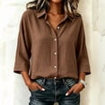 thumbnail image 2 of Gaukiv Womens Shirts Three Quarter Sleeve Collared Blouse Loose Fit Summer Tops Coffee S, 2 of 4