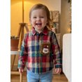 thumbnail image 4 of RUINIXCW Toddler Baby Boy Christmas Plaid Shirts Outfit Infant Baby Boys Fall Winter Gingham Shirt Long Sleeve Lapel Button Down Santa Chest Pocket Shirt Tops, 4 of 10