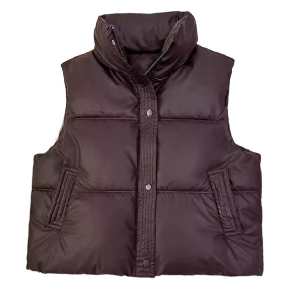 Winter Women Vest Coat Thickened Padded Zipper Closure Stand-up Collar Sleeveless Solid Color Winproof Heat Retention Outdoor Down Coat