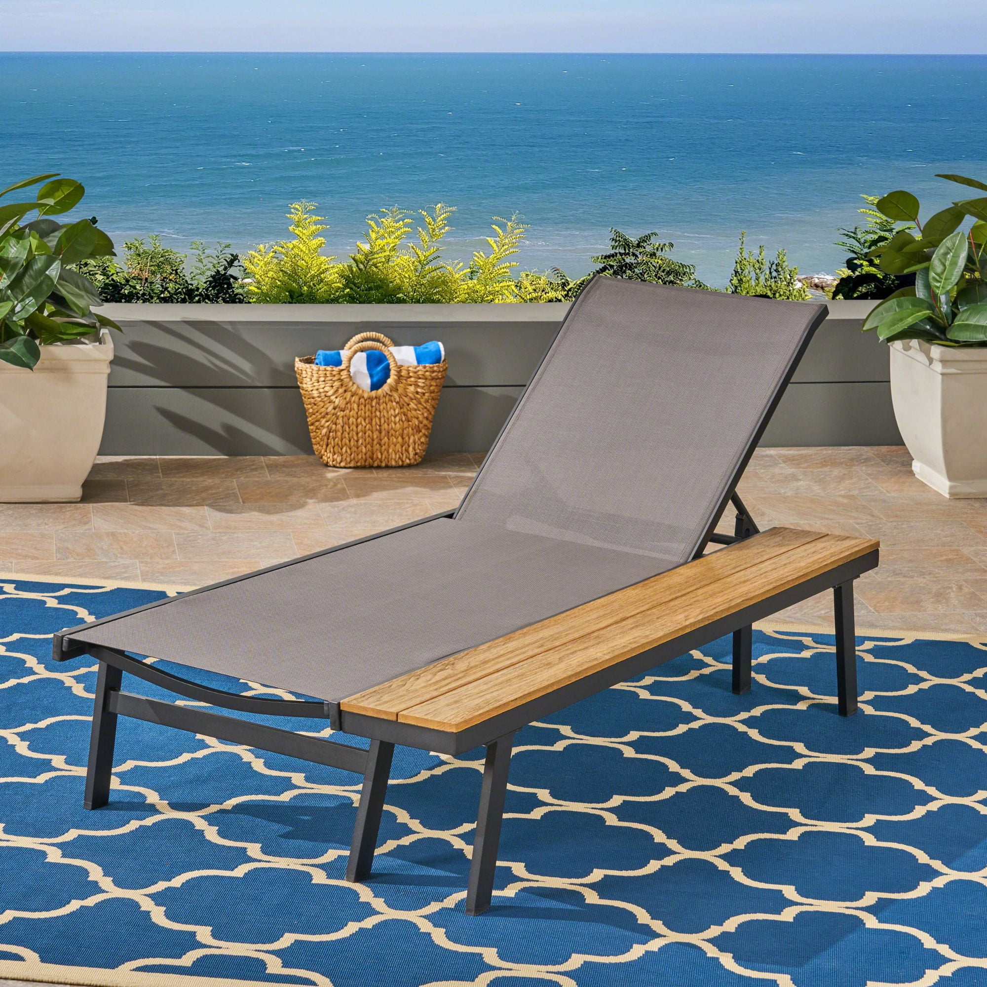 77" Gray and Silver Mesh Outdoor Furniture Patio Chaise Lounge with