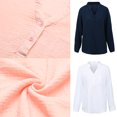 thumbnail image 3 of Nuevas mujeres ocasionales blusa suelta de lino de algodón con cuello en v bolsillos de manga larga Abanopi Blanco XXXXXL, 3 of 7