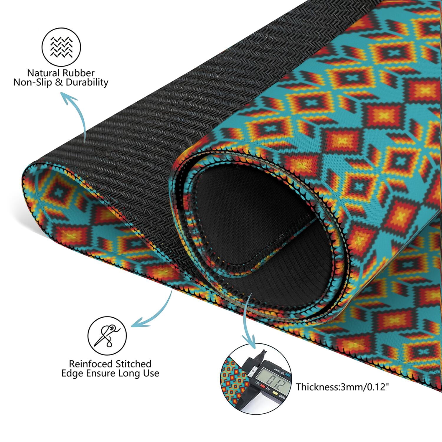 Decorative Boho Print Playing Mat for Mahjong Tables 31.5x31.5 Inch Rubber Surface with Anti-Slip Grip and Noise Dampening for Board Games and Game Room